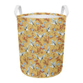 White Japanese Cranes Pattern Print Round Laundry Basket