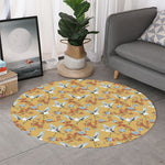 White Japanese Cranes Pattern Print Round Rug