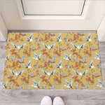White Japanese Cranes Pattern Print Rubber Doormat