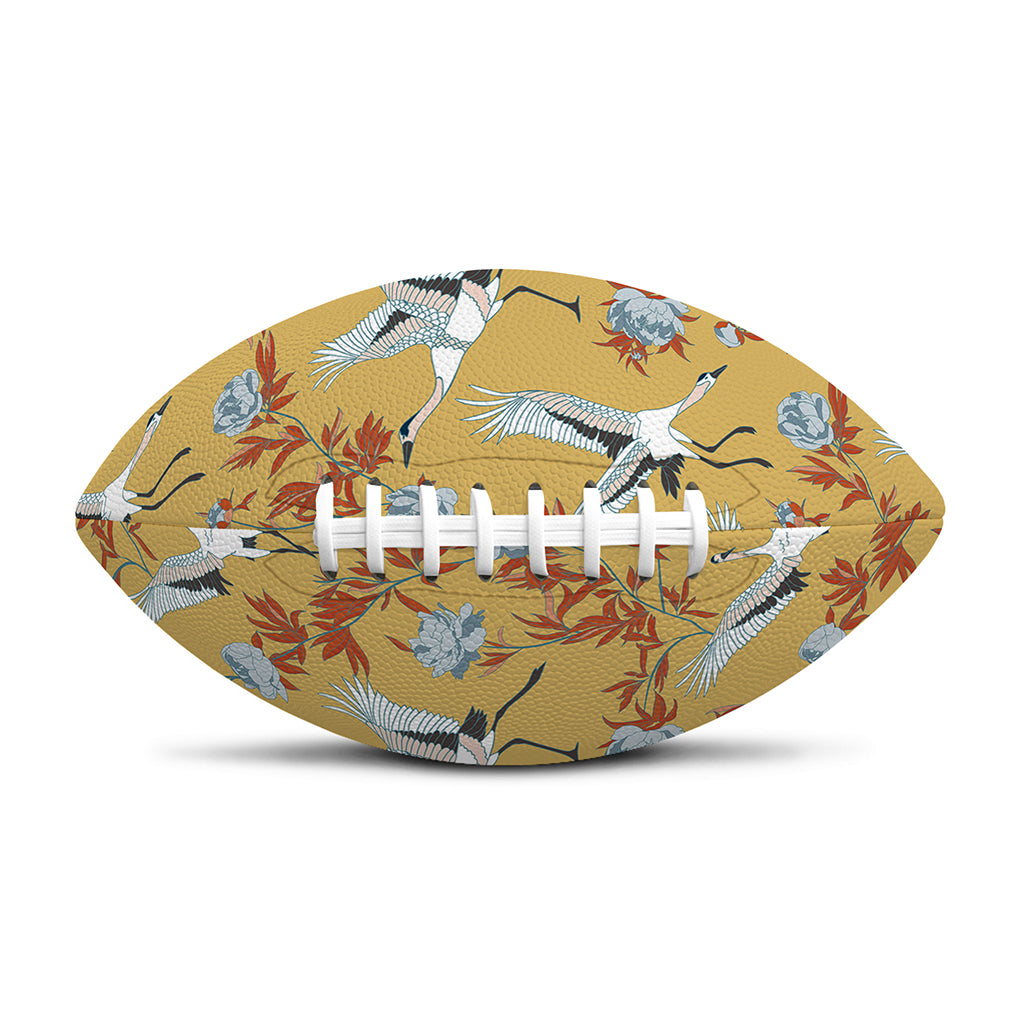 White Japanese Cranes Pattern Print Rugby Ball