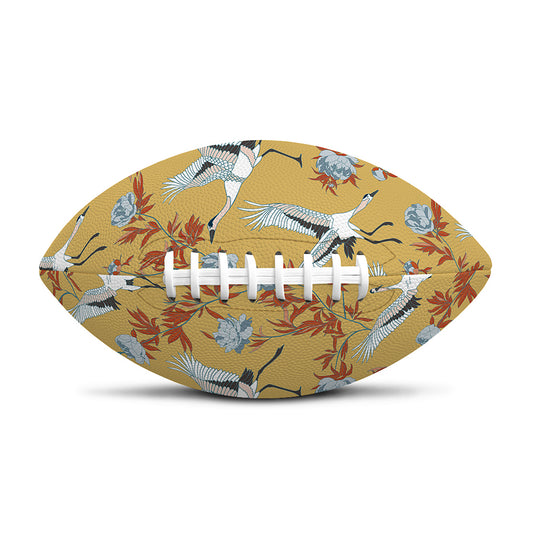 White Japanese Cranes Pattern Print Rugby Ball