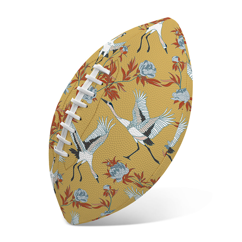 White Japanese Cranes Pattern Print Rugby Ball