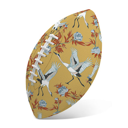 White Japanese Cranes Pattern Print Rugby Ball