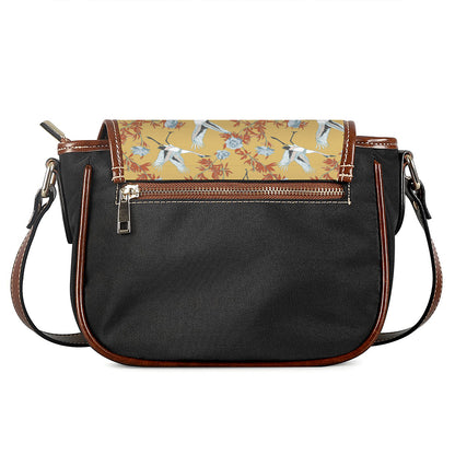 White Japanese Cranes Pattern Print Saddle Bag