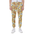 White Japanese Cranes Pattern Print Joggers