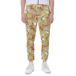 White Japanese Cranes Pattern Print Scuba Joggers