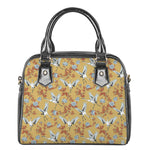 White Japanese Cranes Pattern Print Shoulder Handbag