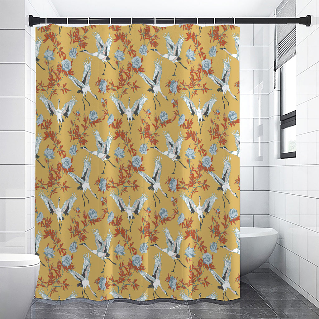 White Japanese Cranes Pattern Print Shower Curtain