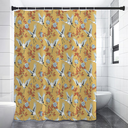 White Japanese Cranes Pattern Print Shower Curtain