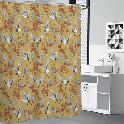 White Japanese Cranes Pattern Print Shower Curtain