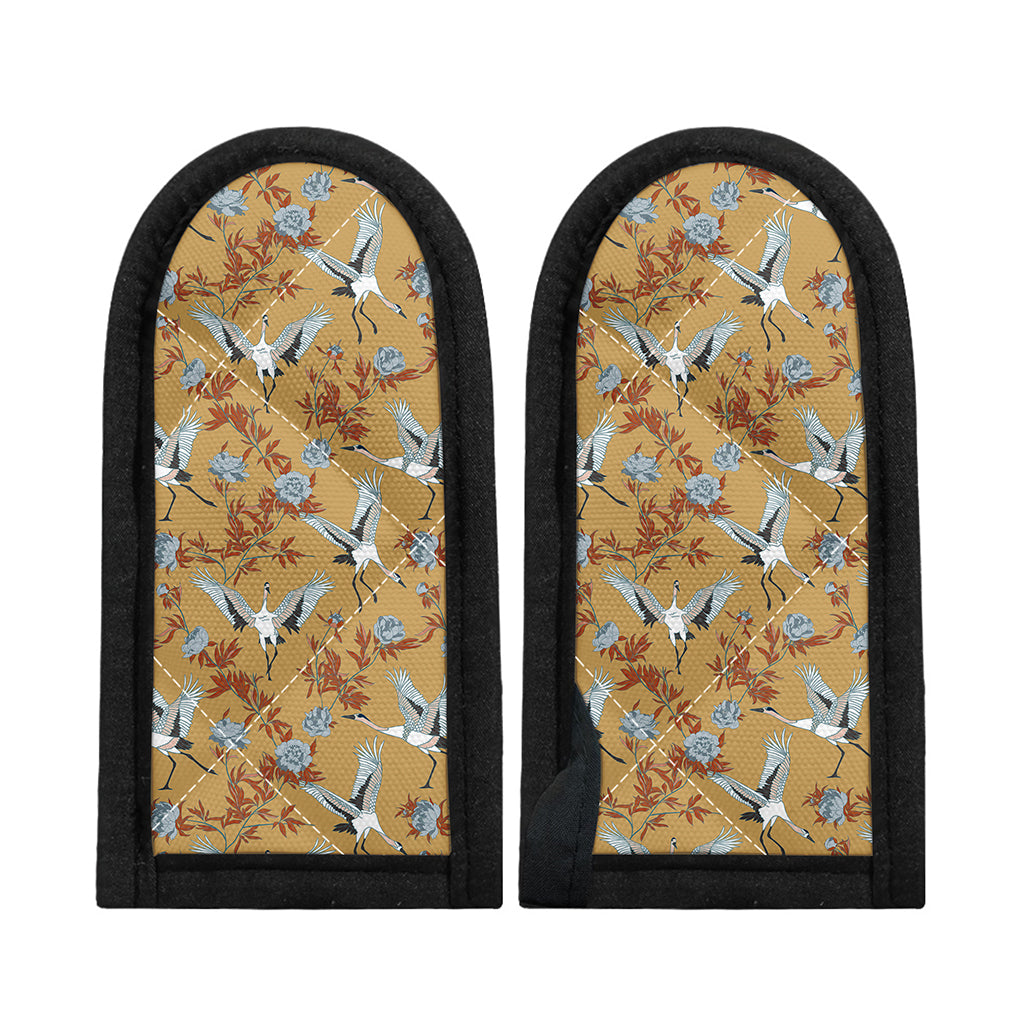 White Japanese Cranes Pattern Print Skillet Handle Cover