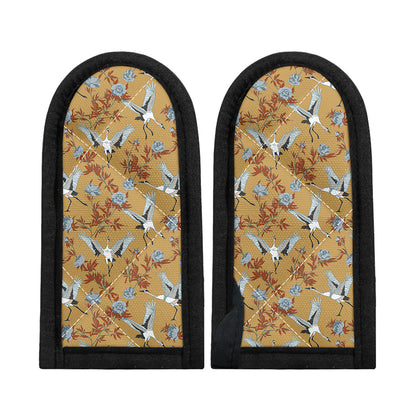 White Japanese Cranes Pattern Print Skillet Handle Cover