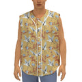 White Japanese Cranes Pattern Print Sleeveless Baseball Jersey
