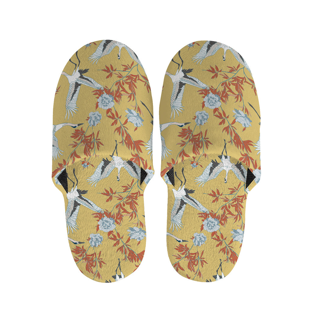 White Japanese Cranes Pattern Print Slippers