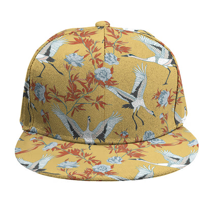 White Japanese Cranes Pattern Print Snapback Cap
