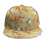 White Japanese Cranes Pattern Print Snapback Cap