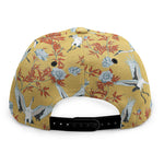 White Japanese Cranes Pattern Print Snapback Cap