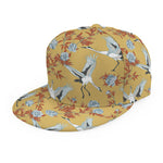 White Japanese Cranes Pattern Print Snapback Cap