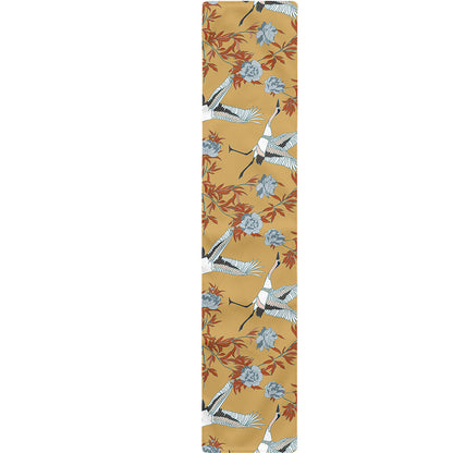White Japanese Cranes Pattern Print Table Runner