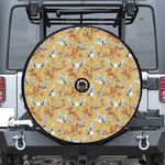 White Japanese Cranes Pattern Print Tire Cover With Camera Hole