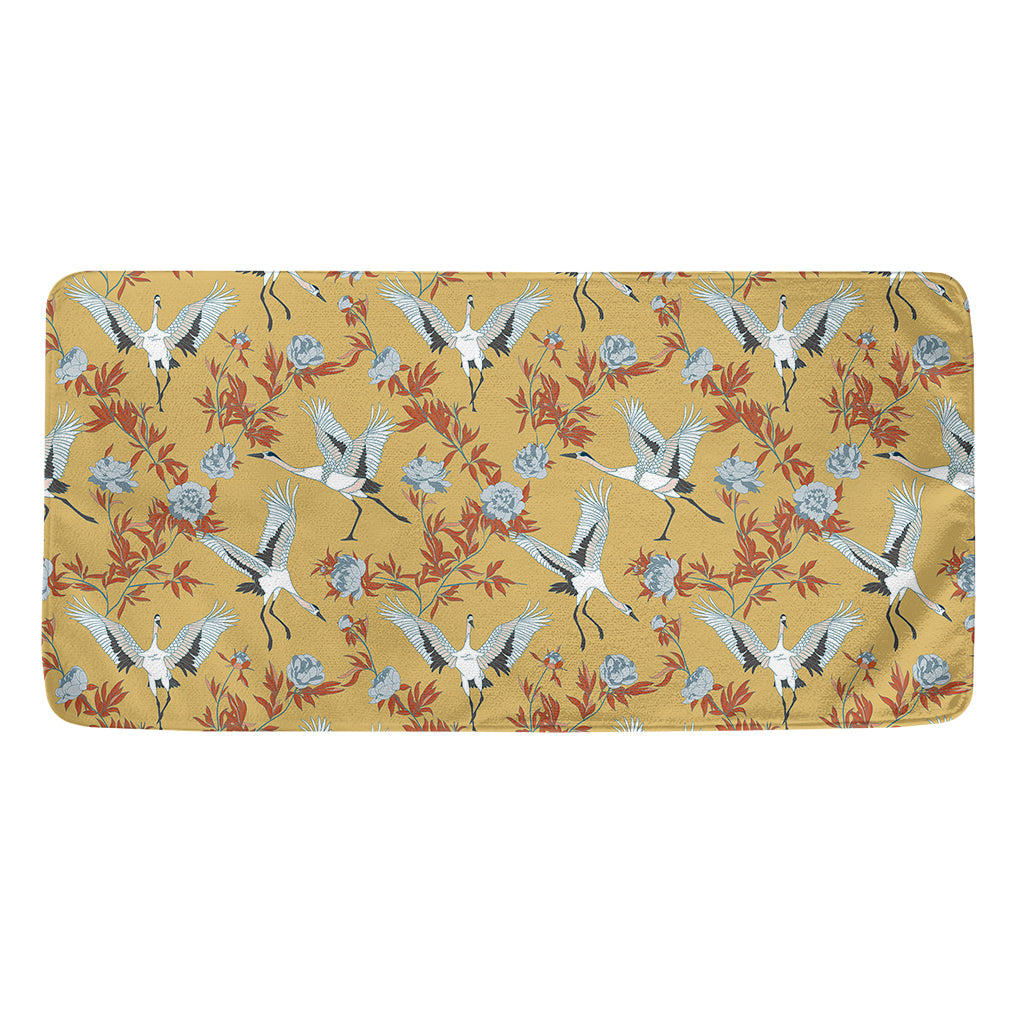 White Japanese Cranes Pattern Print Towel