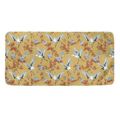 White Japanese Cranes Pattern Print Towel