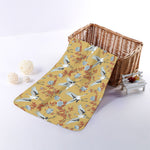 White Japanese Cranes Pattern Print Towel