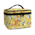 White Japanese Cranes Pattern Print Travel Makeup Bag