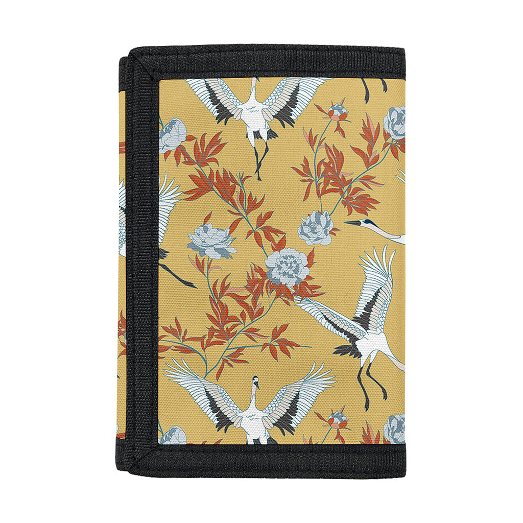 White Japanese Cranes Pattern Print Trifold Wallet