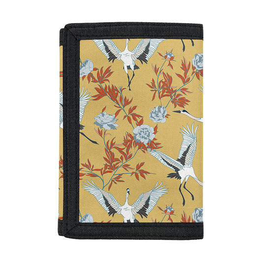 White Japanese Cranes Pattern Print Trifold Wallet