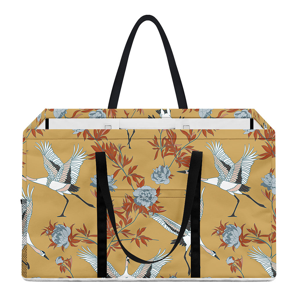White Japanese Cranes Pattern Print Utility Tote Bag