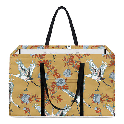 White Japanese Cranes Pattern Print Utility Tote Bag