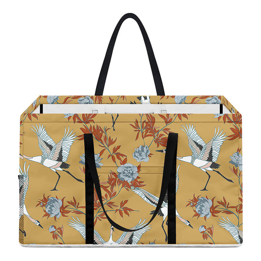 White Japanese Cranes Pattern Print Utility Tote Bag