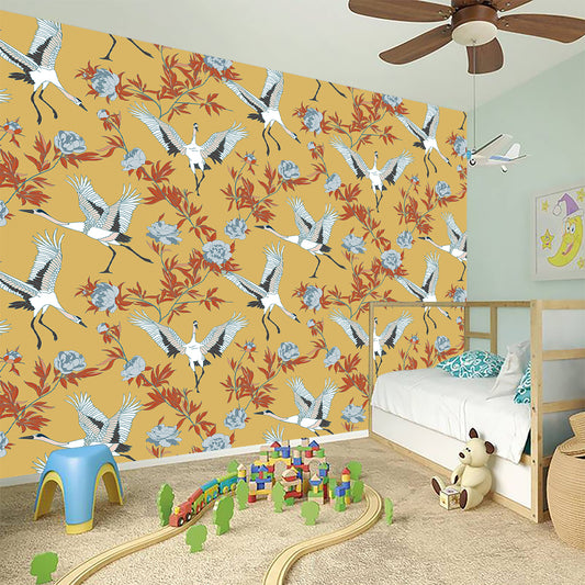 White Japanese Cranes Pattern Print Wall Sticker