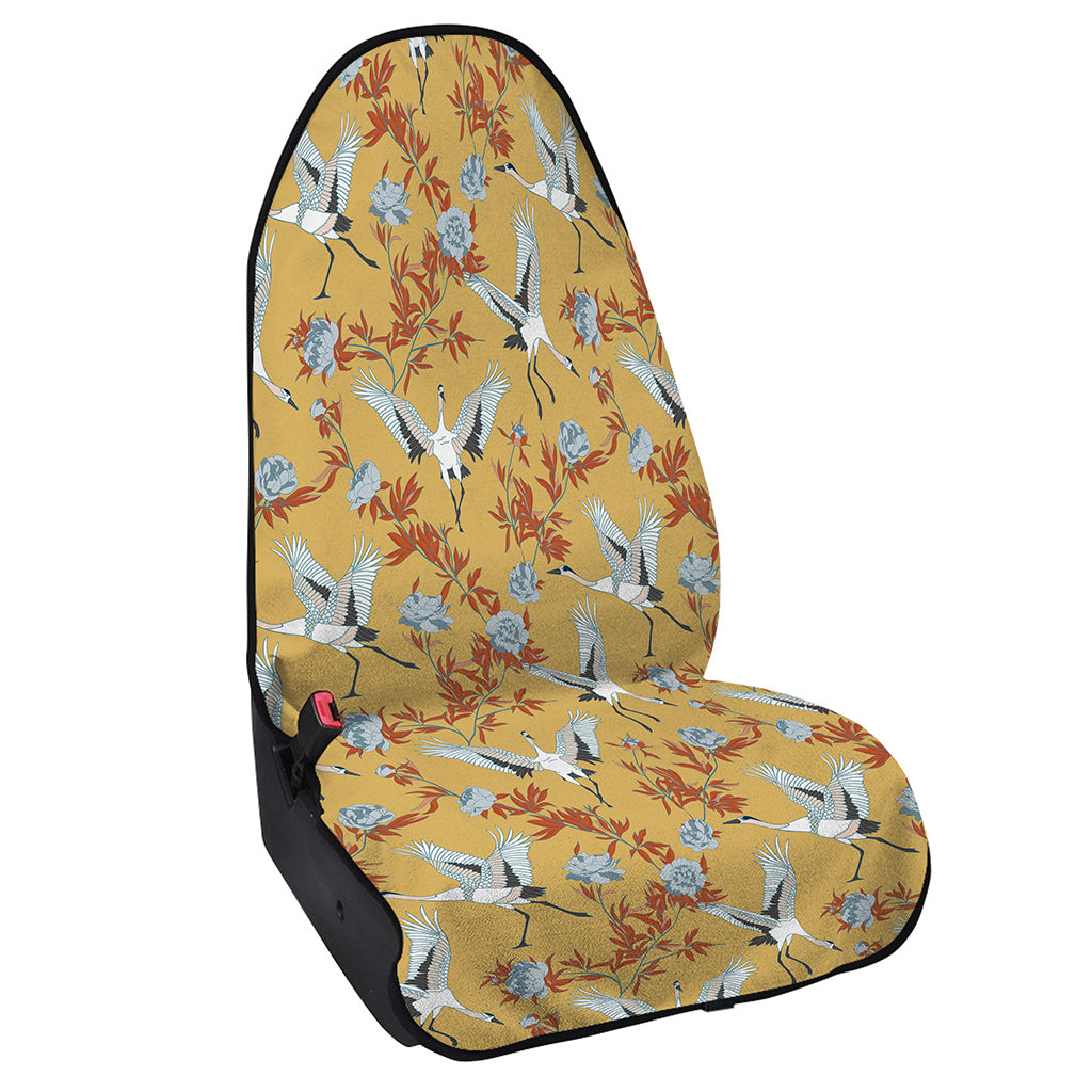 White Japanese Cranes Pattern Print Waterproof Car Seat Cover