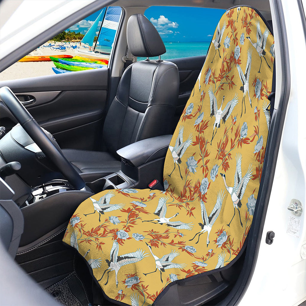 White Japanese Cranes Pattern Print Waterproof Car Seat Cover