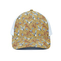 White Japanese Cranes Pattern Print White Mesh Trucker Hat