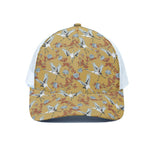 White Japanese Cranes Pattern Print White Mesh Trucker Cap