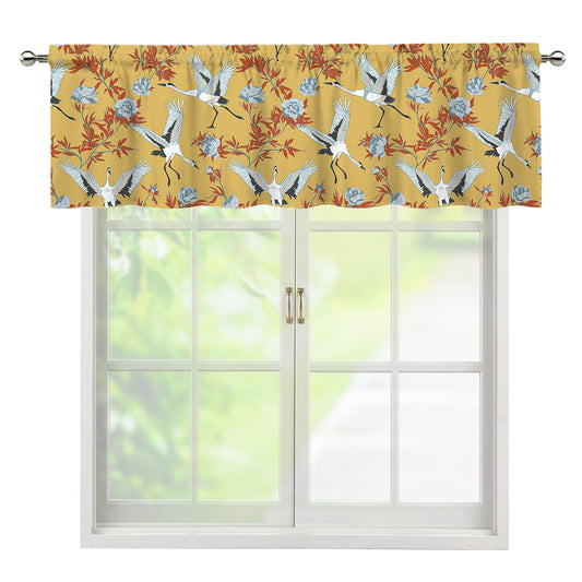 White Japanese Cranes Pattern Print Window Valance