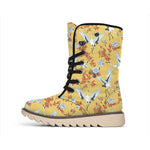 White Japanese Cranes Pattern Print Winter Boots