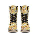 White Japanese Cranes Pattern Print Winter Boots