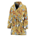 White Japanese Cranes Pattern Print Women's Bathrobe