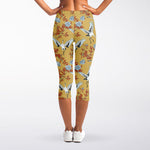 White Japanese Cranes Pattern Print Women's Capri Leggings