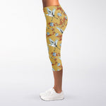 White Japanese Cranes Pattern Print Women's Capri Leggings