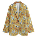 White Japanese Cranes Pattern Print Women's Cotton Blazer