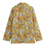 White Japanese Cranes Pattern Print Women's Cotton Blazer