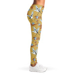 White Japanese Cranes Pattern Print Women's Leggings