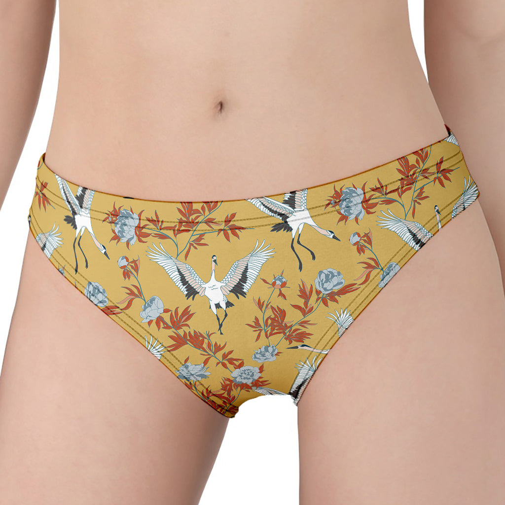 White Japanese Cranes Pattern Print Women's Panties