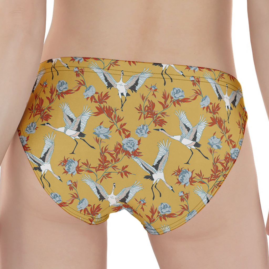 White Japanese Cranes Pattern Print Women's Panties