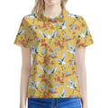 White Japanese Cranes Pattern Print Women's Polo Shirt